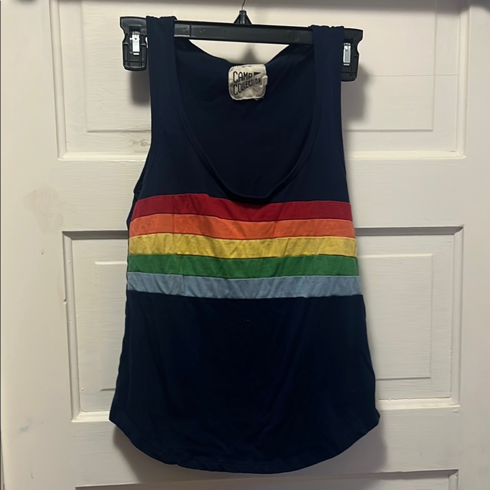 Camp Collection Navy and Rainbow Tank Top